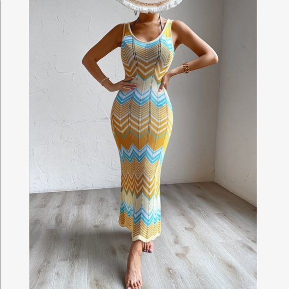Boho Gypsy Knit Chevron Cover Up Dress - Picture 5 of 8